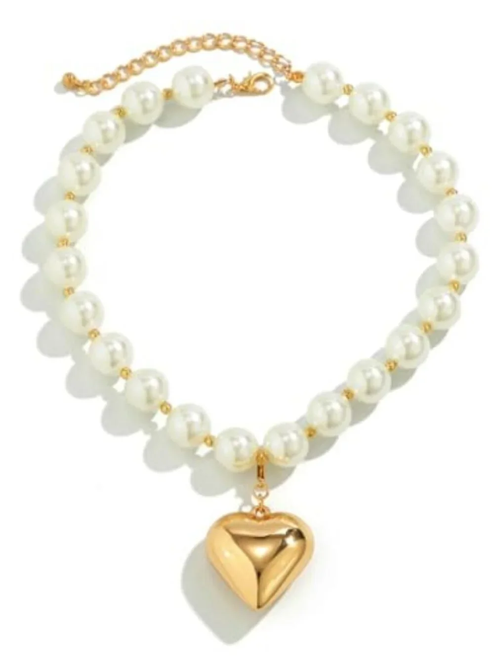 New‎ - Heart Necklaces for Women Gold Chunky Heart Necklace Pearl Beads Choker
